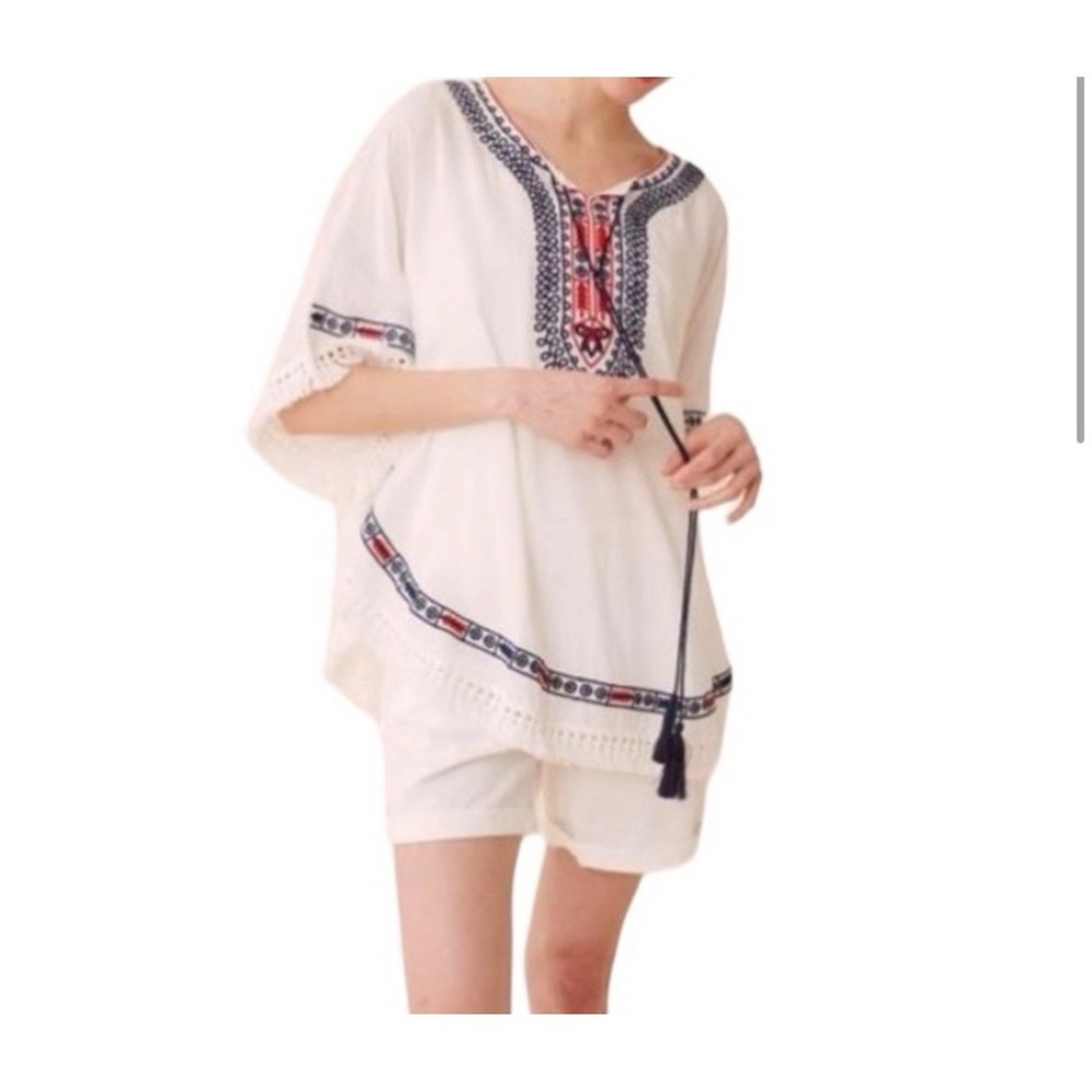 Do Everything In Love Boho Embroidered Cover Up Poncho One Size Resort Beach